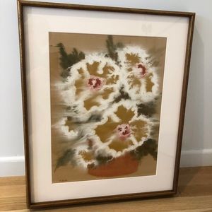 Eugene Carter floral watercolor on silk art